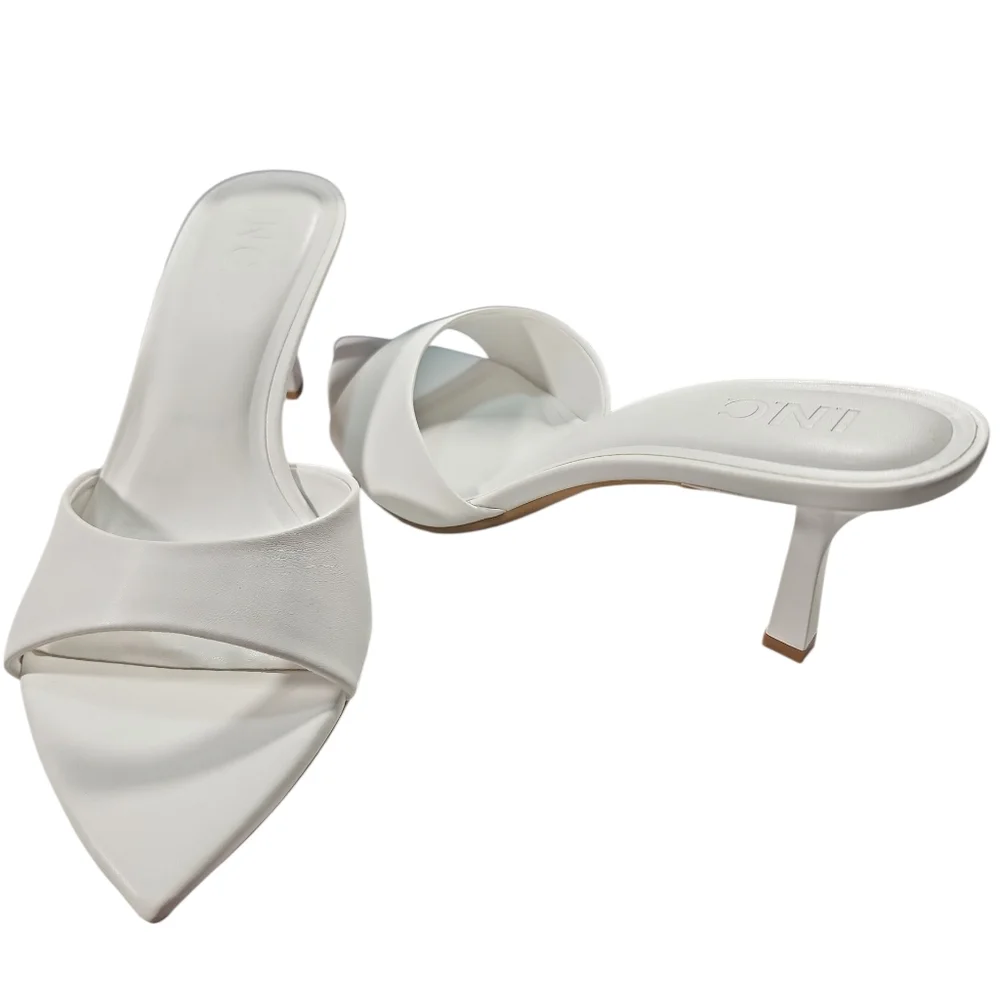 INC Basaaria White Leather Heeled Mules Pointed Toe Sandals Size 7 - Picture 3 of 11